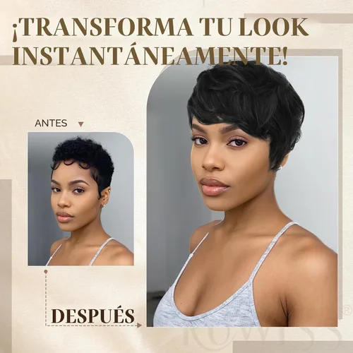 Vista 7 de RUWISS Peluca de cabello humano con corte Pixie, pelucas cortas para mujeres negras con flequillo, peluca natural en capas, sin pegamento, # 1B/30