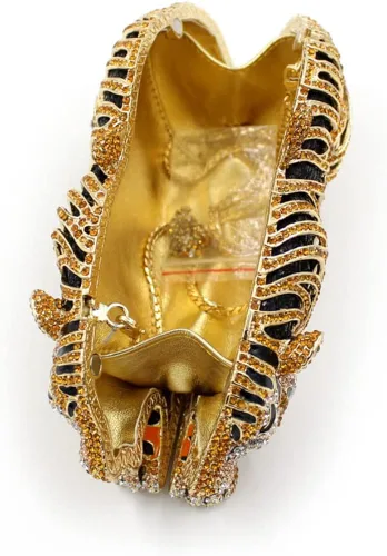 Vista 5 de Tngan Bolso de mano con forma de tigre para mujer, bolso de mano con diamantes de imitación brillantes para fiesta de graduación