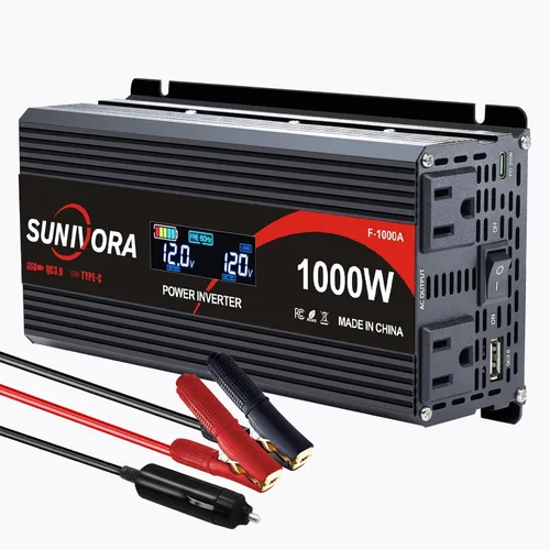 Vista 13 de Inversor de corriente para automóvil de 500 vatios, 12 V CC a 110 V/120 V, convertidor de CA de 1000 W pico con pantalla LCD, 2 salidas de CA y PD
