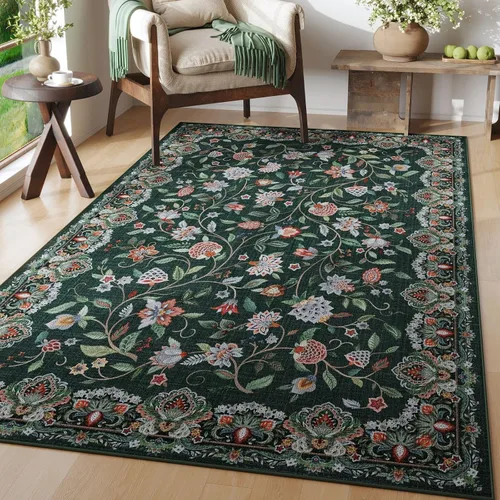 Vista 11 de Rugcomf Alfombra vintage de cachemira de 2 pies 7 x 8 pies, lavable a máquina, antideslizante, alfombra floral de pelo bajo para cocina, lavandería