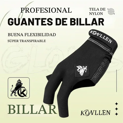 Vista 2 de KONLLEN Breathable Billiards Gloves, Left/Right Hand Negro-izquierda