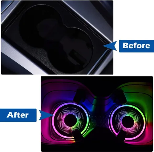 Vista 5 de 2 luces LED para portavasos de automóvil, carga USB, 7 colores, posavasos luminiscentes para automóvil