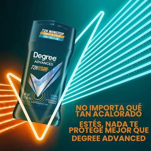 Vista 5 de Degree Desodorante antitranspirante para hombre, Cool Rush, 12 unidades, 72 horas, protección contra el sudor y el olor, antitranspirante