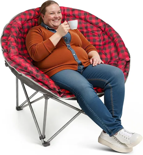 Vista 10 de Silla de Camping Plegable XXL de Tamaño Grande, Sillas de Campamento Redondas Super Cómodas y Acolchadas, Sillas de Césped Resistente