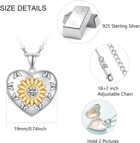 Vista 5 de Dreamboat Locket Necklace 925 Sterling Silver Photo Heart Locket Necklace Hold Picture Locket Memorial Jewelry Gifts for Mom Daughter Wife Women