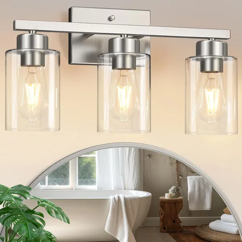Vista 19 de IZORRO Lámparas de baño, modernas luces de tocador, accesorios de iluminación de baño sobre espejo con pantalla de vidrio transparente, aplique