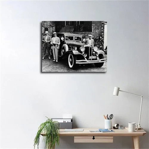 Vista 2 de Póster retro de gángster, ametralladora de auto, foto antigua en blanco y negro, impresión en lienzo, decoración de pared inspiradora, decoración