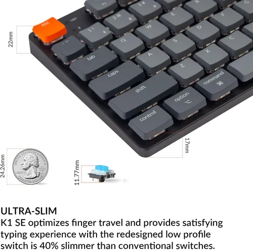 Vista 7 de Keychron K1 SE, 87 teclas ultra delgado inalámbrico BluetoothUSB con cable teclado mecánico con retroiluminación LED blanca, interruptor mecánico