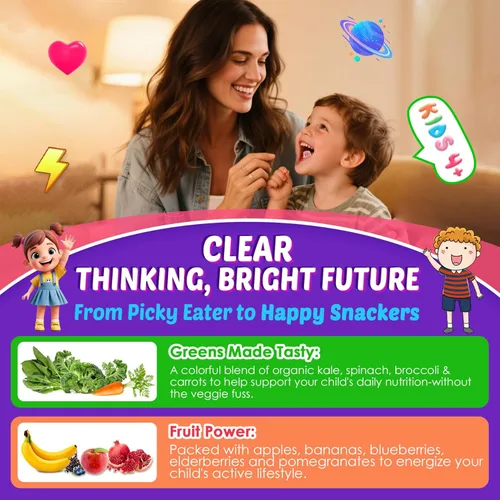 Vista 6 de Gomitas cerebrales para niños, suplemento de enfoque con hongo melena de leones, vitaminas cerebrales