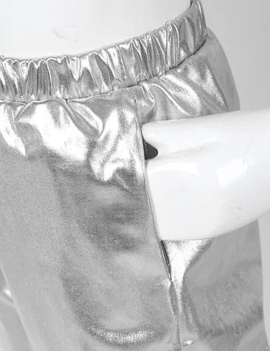 Vista 5 de Manyakai Pantalones de baile metálicos brillantes para niños y niñas, leggings atléticos, hip hop, ropa de baile callejero