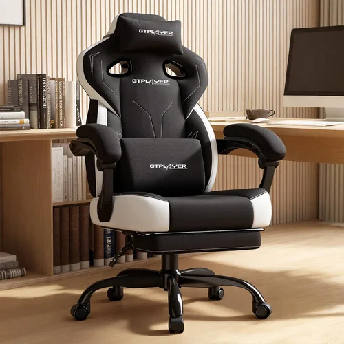 Vista 13 de GTPLAYER Sillas de juegos para adultos, asiento ergonómico grande y alto para juegos con reposapiés y soporte lumbar, cómoda silla de oficina