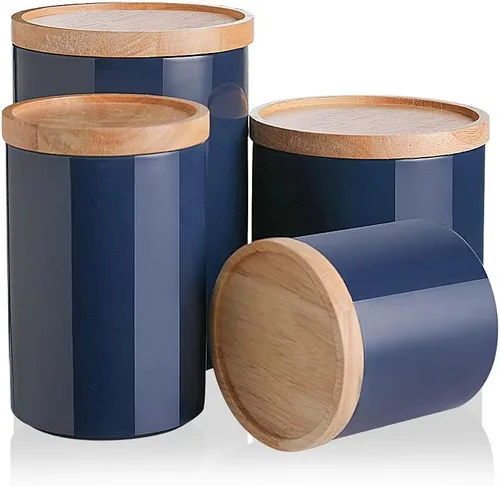 Vista 49 de Botes de Cocina Sweejar Tarro de Cerámica para Almacenamiento de Alimentos, Contenedores Apilables con Tapa de Madera de Sellado Hermético