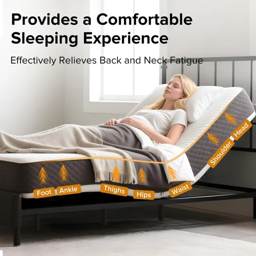 Vista 4 de Base de cama ajustable Queen – Base eléctrica ajustable con control remoto inalámbrico, gravedad cero y masaje, carga USB y almacenamiento debajo
