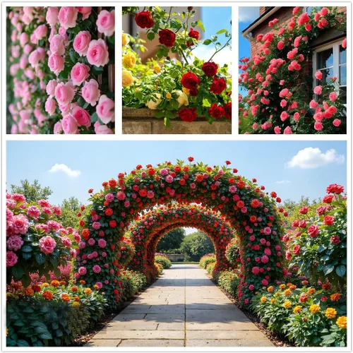 Vista 3 de Más de 200 semillas de rosas trepadoras para plantar al aire libre, flor de vid vibrante, flores ornamentales de jardín de larga duración (mezcladas)