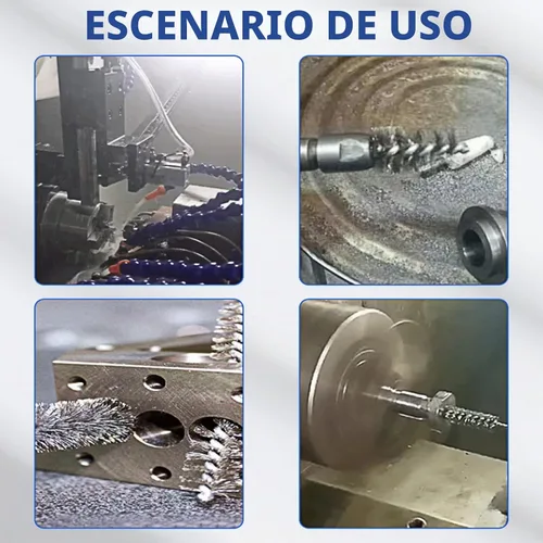 Vista 7 de 6 piezas cepillos de calibre de acero inoxidable en diferentes tamaños, cepillo de limpieza de alambre trenzado con mango, vástago hexagonal de 1/4