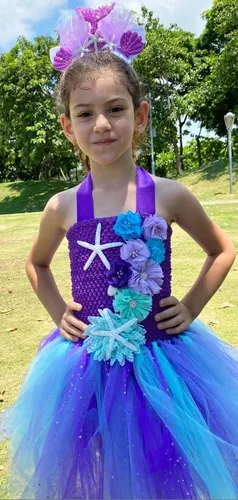 Vista 3 de Davsolly Little Girls Mermaid Costume Mermaid Birthday Dress for Halloween Cosplay Party Dress Up with Mermaid Shell Headband