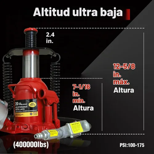 Vista 3 de BIG RED TQ20006D-1 Torin - Gato de botella neumático hidráulico de perfil bajo soldado: bomba de aleación de aluminio y equipo de liberación lenta