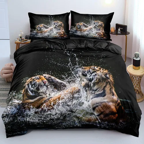 Vista 9 de Juego de funda de edredón con diseño de tigre blanco, tamaño individual, funda de edredón con estampado de animales salvajes, juego de ropa de cama