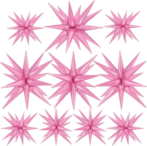 Vista 15 de 10 unidades de globos de estrella roja explosión globos de estrella fulgurante globos de cono de papel de aluminio mágicos para decoraciones