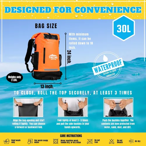 Vista 8 de TACTIKO Mochila resistente 100% impermeable, bolsas secas enrollables para kayak, senderismo, campamento, supervivencia