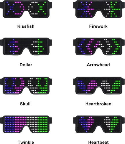 Vista 2 de WOWSUN Gafas LED con luces LED dinámicas para fiestas festivales Navidad USB recargables LED con luces intermitentes