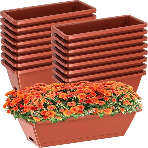 Vista 14 de Jardineras para jardinería doméstica, 8 unidades, 17 pulgadas de largo para alféizar de ventana al aire libre, cajas rectangulares de plástico