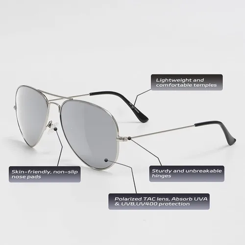 Vista 3 de Yaserra Lentes de sol de aviador polarizados retro para hombres y mujeres, lente TAC espejada, marco de metal, doble puente con protección UV400