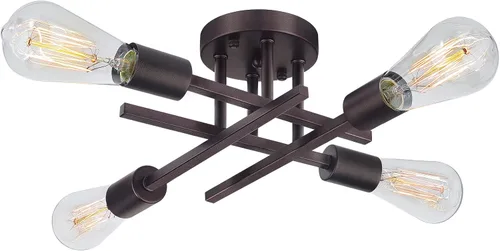 Vista 11 de SunRider Lámpara de Techo Industrial Semiempotrada de 4 Luces, Luces de Casa de Campo Moderna Negro Mate, Candelabro Rústico Sputnik para Dormitorio