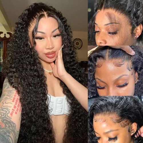 Vista 14 de Pelucas de cabello humano con encaje frontal de onda profunda 13x4 de 180 densidad, peluca frontal de encaje completo HD, pelucas de cabello humano