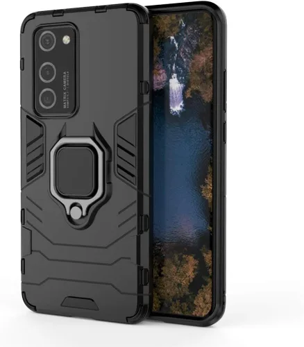 Vista 5 de LuluMain - Funda compatible con Huawei P40 Pro, soporte de anillo de metal (funciona con soporte magnético para automóvil), funda resistente de Negro
