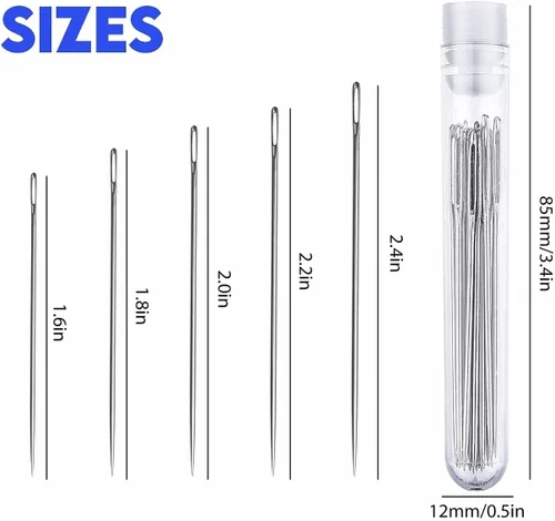 Vista 4 de Performore Juego de agujas de coser de acero inoxidable con rosca térmica profesional 25 agujas de ojo grande resistentes para denim, lienzo