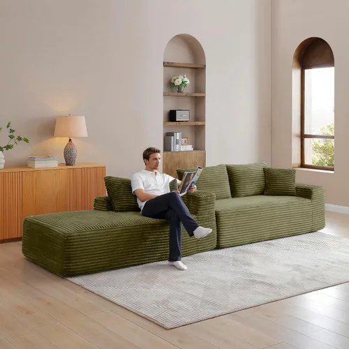 Vista 6 de Sofá comprimido de esquina izquierda en forma de L de 105 pulgadas, modular sin hueso, sofá de espuma de piso con diván, sofá de pana en esquina sin