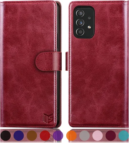 Vista 9 de SUANPOT Funda de cuero tipo cartera para Samsung Galaxy A53 5G con tarjetero RFID con tapa para teléfono con tapa folio libro a prueba de golpes