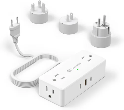 Vista 13 de Adaptador de enchufe de viaje europeo Kakyanill, adaptador de corriente para Italia, 4 tomas de CA, 3 puertos USB (2 USB C), cable de extensión