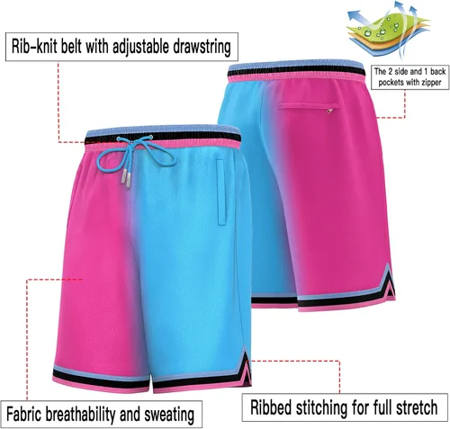 Vista 3 de KXK Pantalones cortos de baloncesto de malla para hombre, pantalones cortos deportivos para gimnasio, correr, entrenamiento con bolsillos