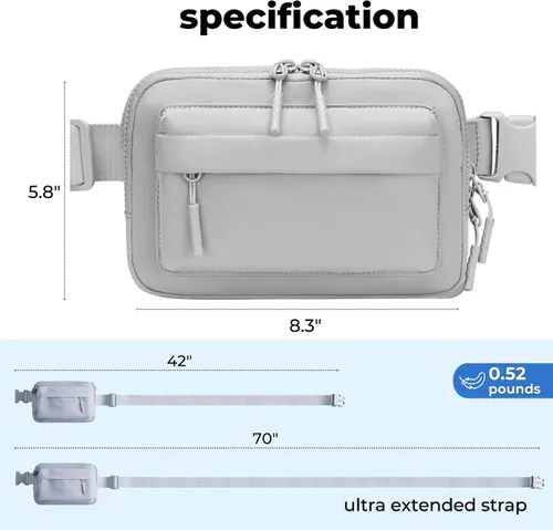 Vista 6 de Talla grande - Mini bolso para cinturón - Correa extra larga de 70 pulgadas - Doble compartimento - Correa extendida - Riñonera para mujer