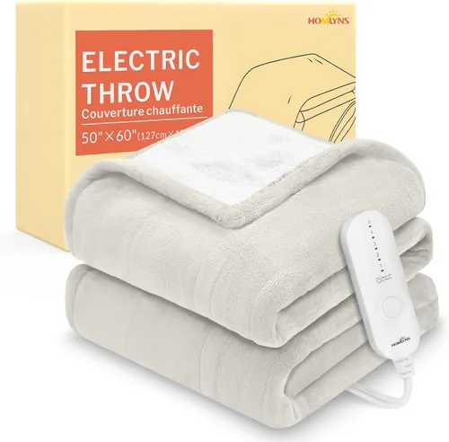 Vista 29 de HOMLYNS LuxeHeat - Manta térmica eléctrica tamaño King, manta térmica de franela suave Sherpa con 10 ajustes de calor, temporizador de 1 a 10 horas