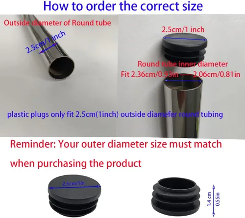 Vista 2 de 12 piezas de tapones de plástico negro de 25 mm (1 pulgada), tapa de extremo de tubo para acabado de muebles de tubo redondo