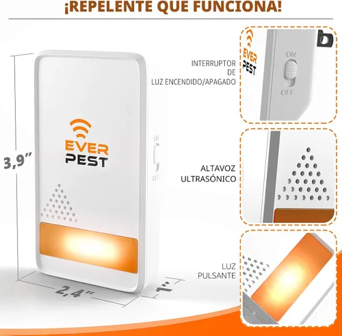 Vista 4 de Repelente ultrasónico de control de plagas enchufable, paquete de 2 repelentes – Deshazte de mosquitos, ratones, arañas de cucaracha, insecto