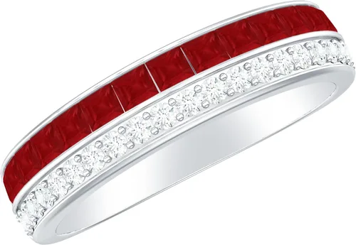 Vista 10 de Anillo de media eternidad de diamantes y rubí de 1.25 quilates para mujer Calidad AAA