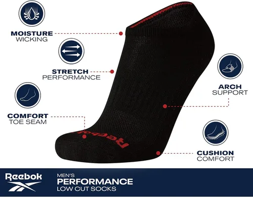 Vista 3 de Reebok Calcetines acolchados básicos de corte bajo transpirables para hombre (paquete de 6)