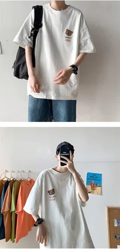 Vista 5 de CYee Camiseta punk de gran tamaño de manga corta para hombre, diseño de oso de dibujos animados japoneses, sudadera gótica Harajuku Streetwear