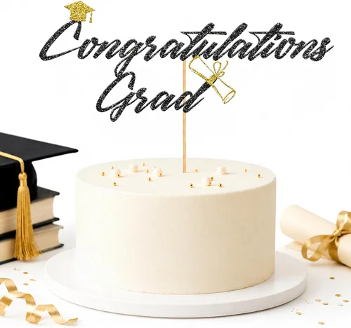 Vista 9 de KatchOn Decoración para tartas de graduación, paquete de 1 Decoraciones de pastel de graduación con purpurina negra 2026 para secundaria
