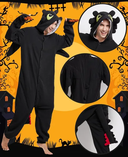 Vista 3 de Kidukso Pijama unisex de dragón para adultos, lindo animal, ropa de dormir de dragón, Halloween, Navidad, fiesta, disfraces para mujeres y hombres