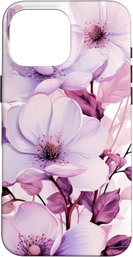 Vista 19 de Funda para iPhone 17, diseño de flores de magnolia rosa y morado lavanda