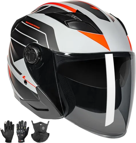 Vista 10 de Casco de motocicleta de cara abierta 3/4 para adultos, hombres y mujeres, aprobado por DOT, casco de carreras de bicicleta de calle, casco