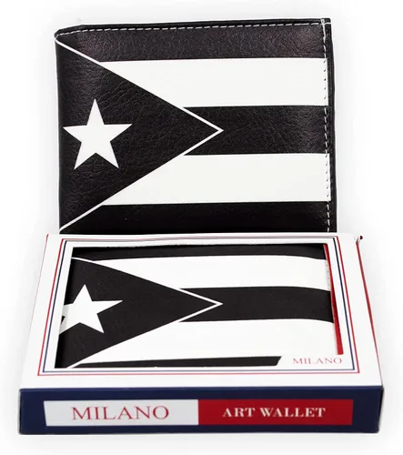 Vista 5 de Paul Walter - Billetera de cuero vegano con estampado de bandera de Puerto Rico para hombre en caja de regalo hecha a mano, el mejor regalo para él