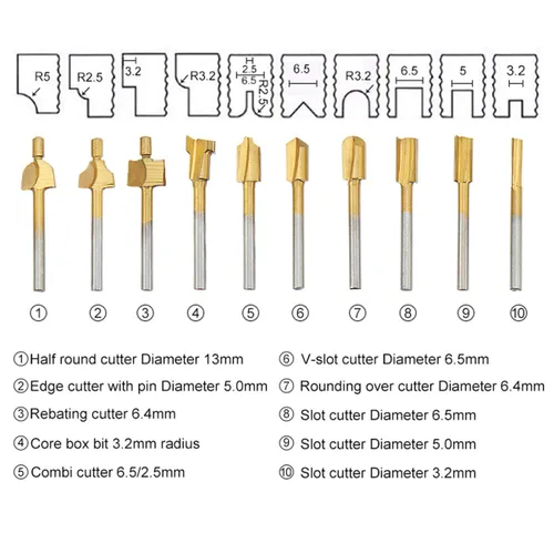 Vista 4 de HSS - Juego de brocas de grabado de carburo y brocas de enrutador de 1/8 pulgadas (0.118 in) para herramientas rotativas, accesorios para Dorado