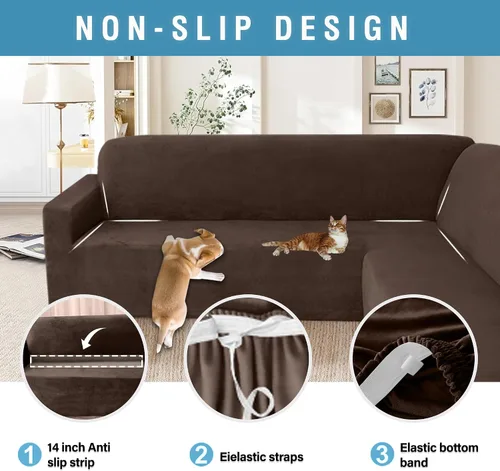 Vista 23 de HDCAXKJ Fundas de sofá seccional de esquina de terciopelo elástico en forma de L, juego de fundas deslizantes suaves y gruesas en forma de U