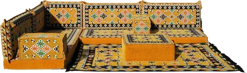 Vista 14 de arabicsofa Juego de asientos Jalsa en forma de L – Majlis árabe hecho a mano con almohadas de respaldo